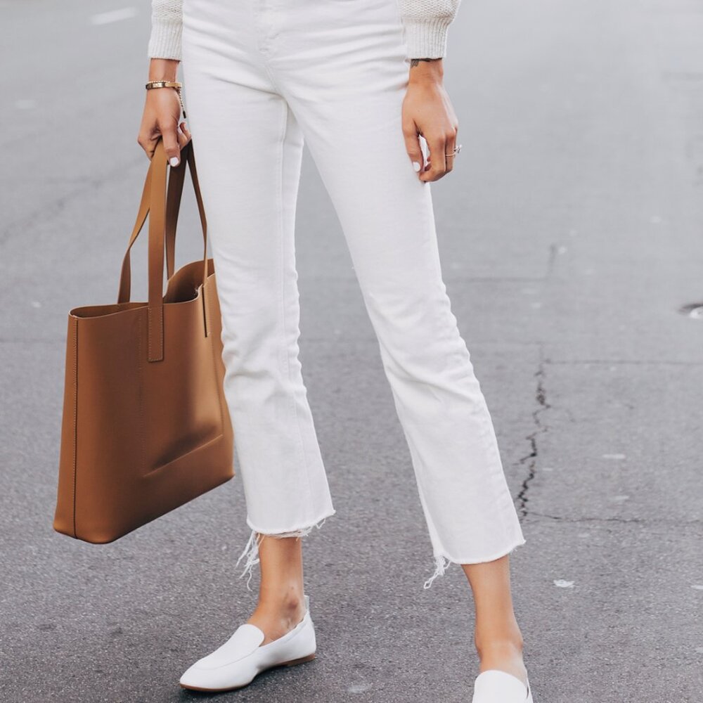 Everlane High Rise Kick Crop White Jeans